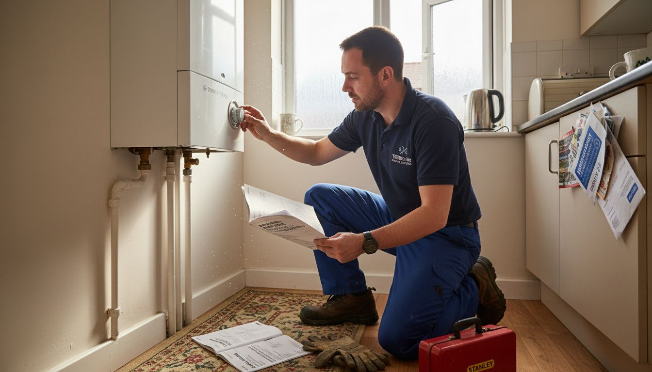 Technician adjusting home boiler controls