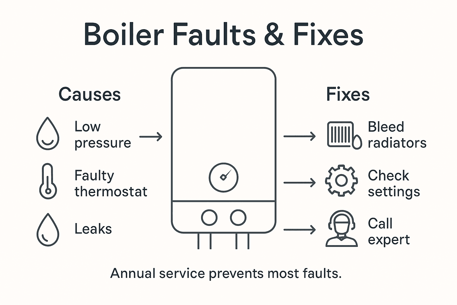 Infographic showing boiler faults and quick fixes