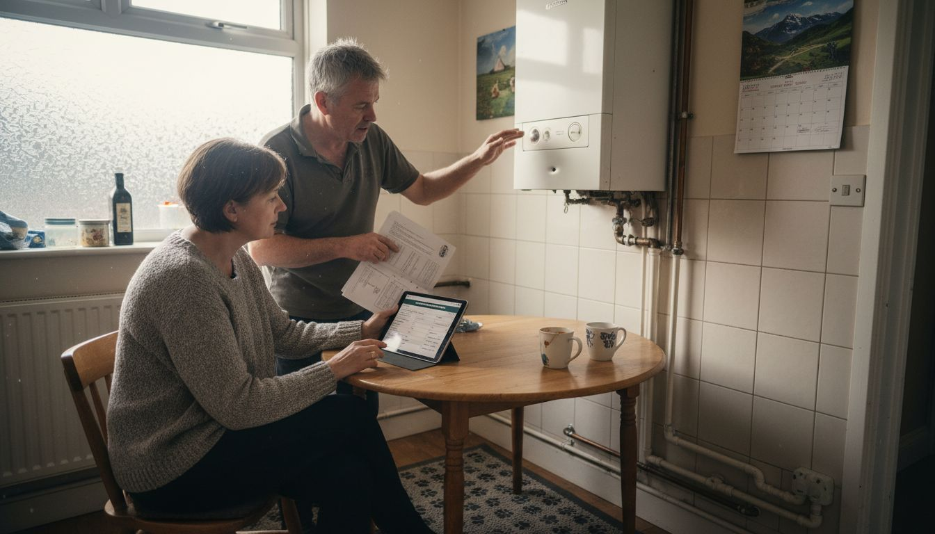 Couple selects home boiler in kitchen