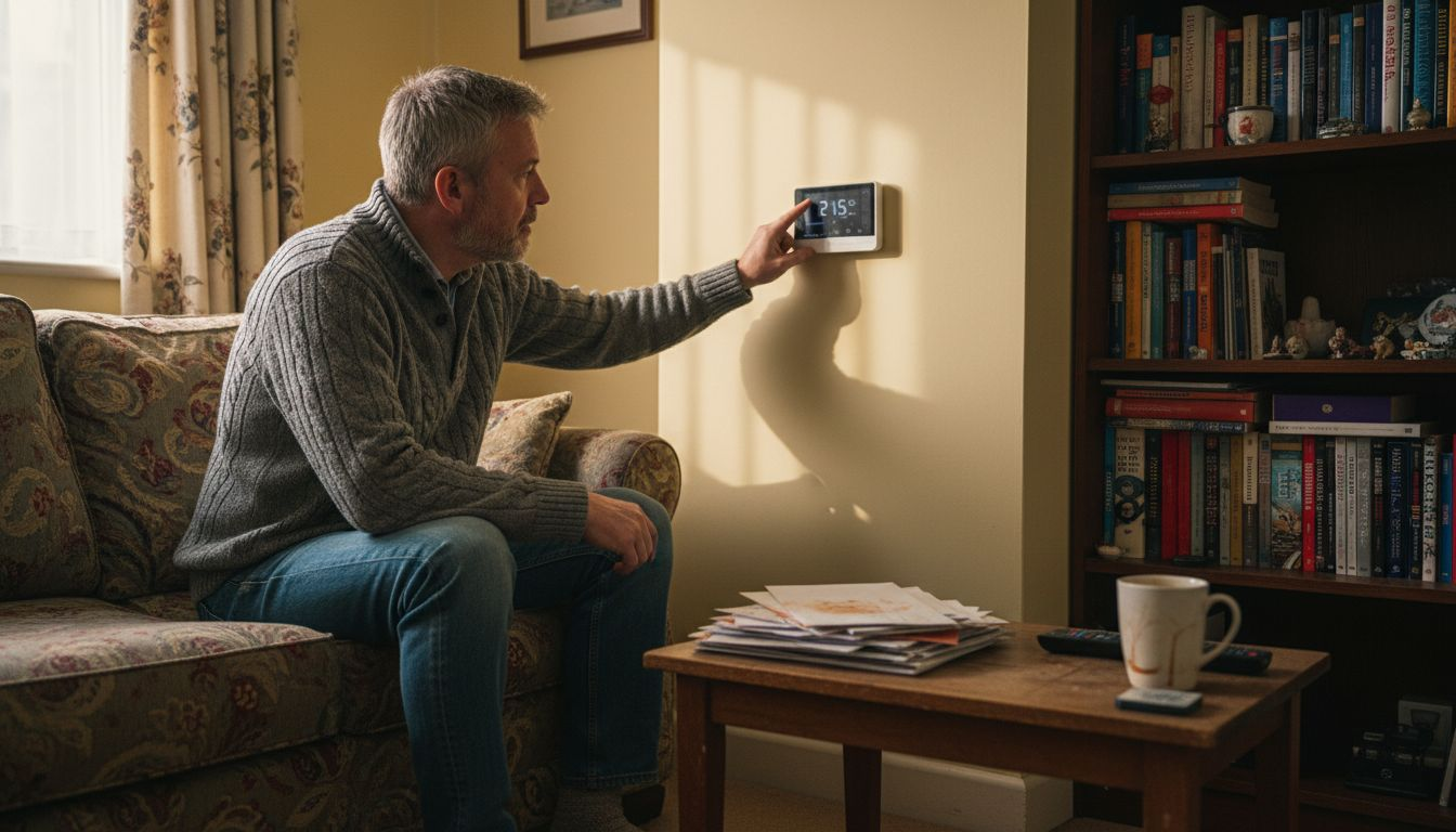 Homeowner adjusting smart heating controls