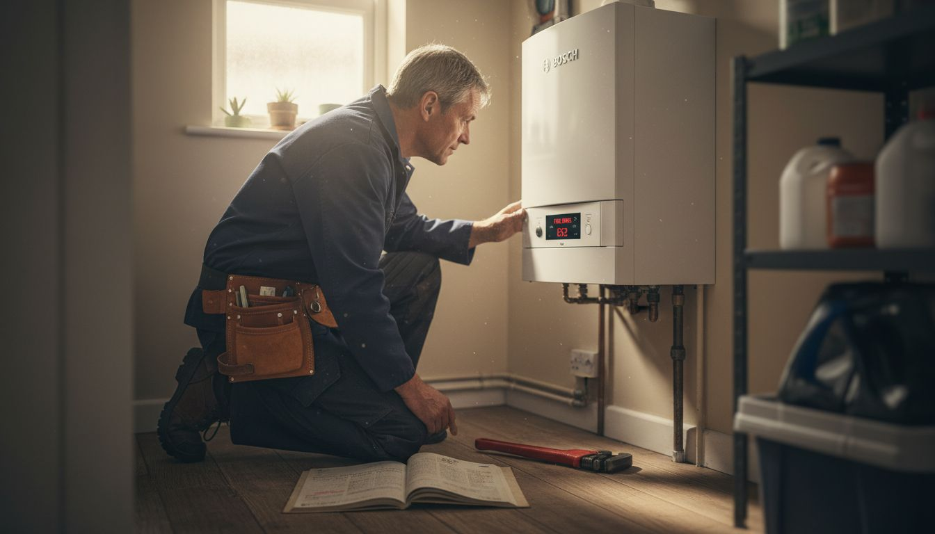 Boiler technician checking home heating faults