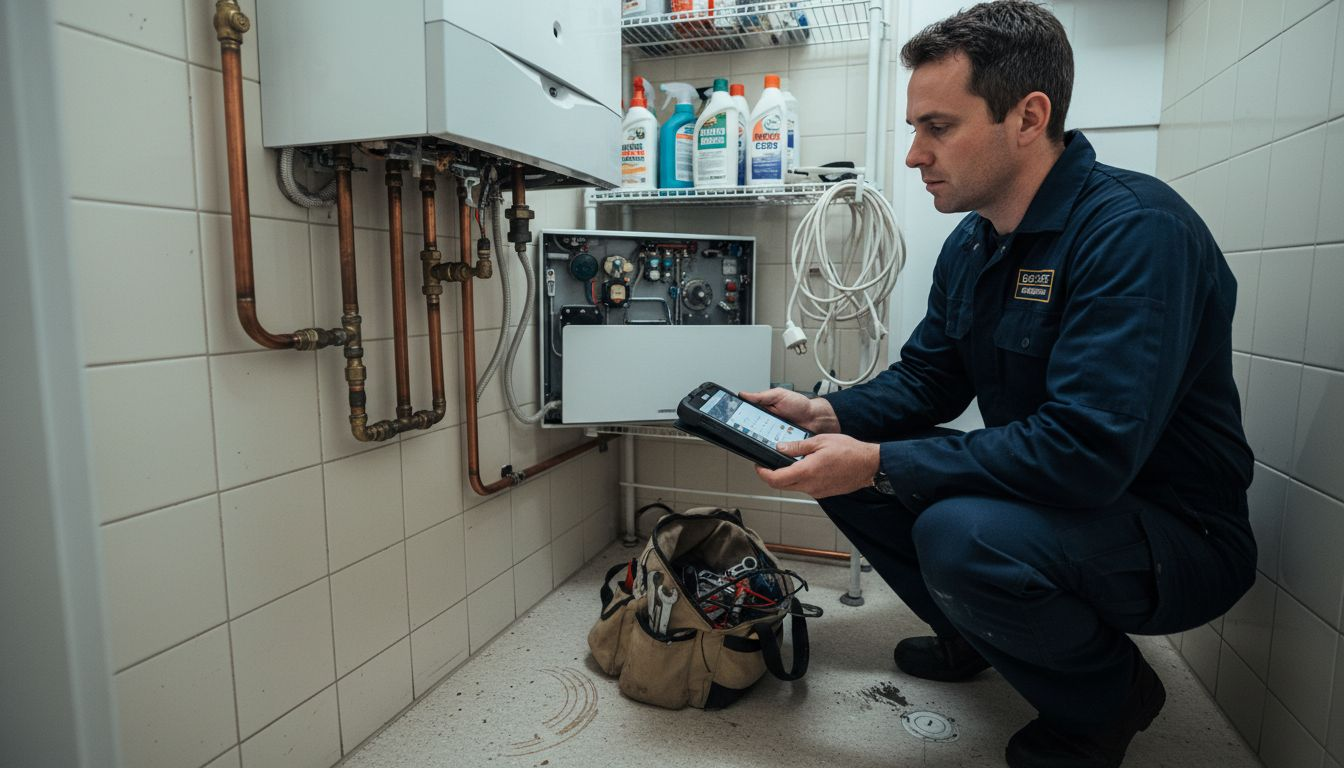 Engineer checks new boiler system install