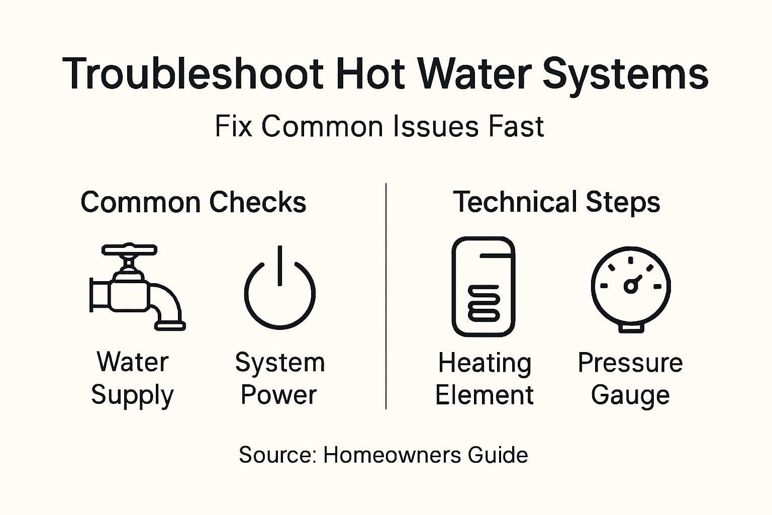 Infographic troubleshooting steps for hot water systems