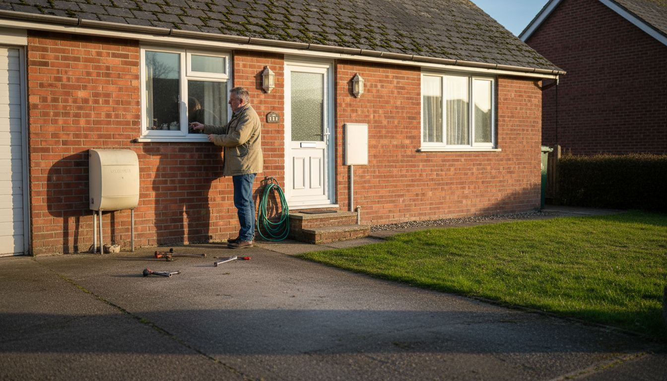 Hampshire homeowner outside house comparing boilers