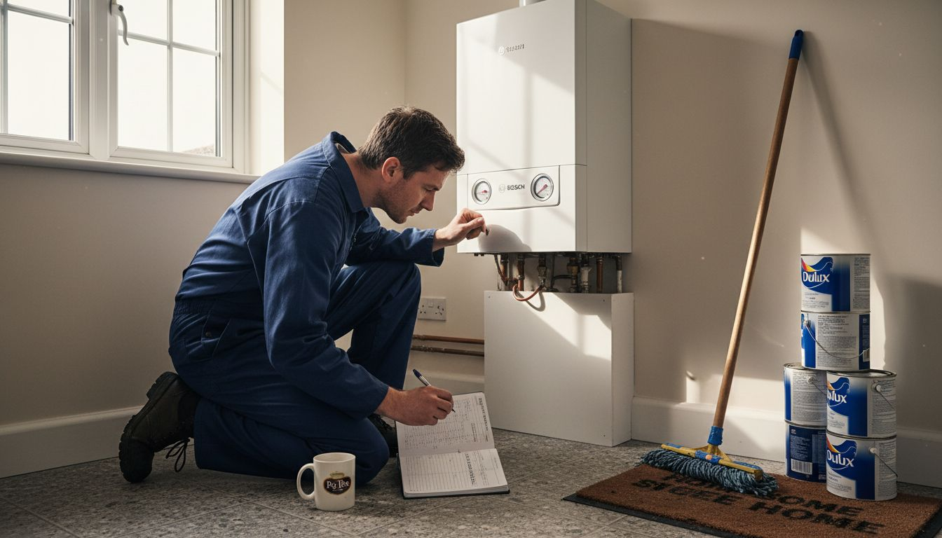 Engineer maintaining gas boiler in Hampshire utility