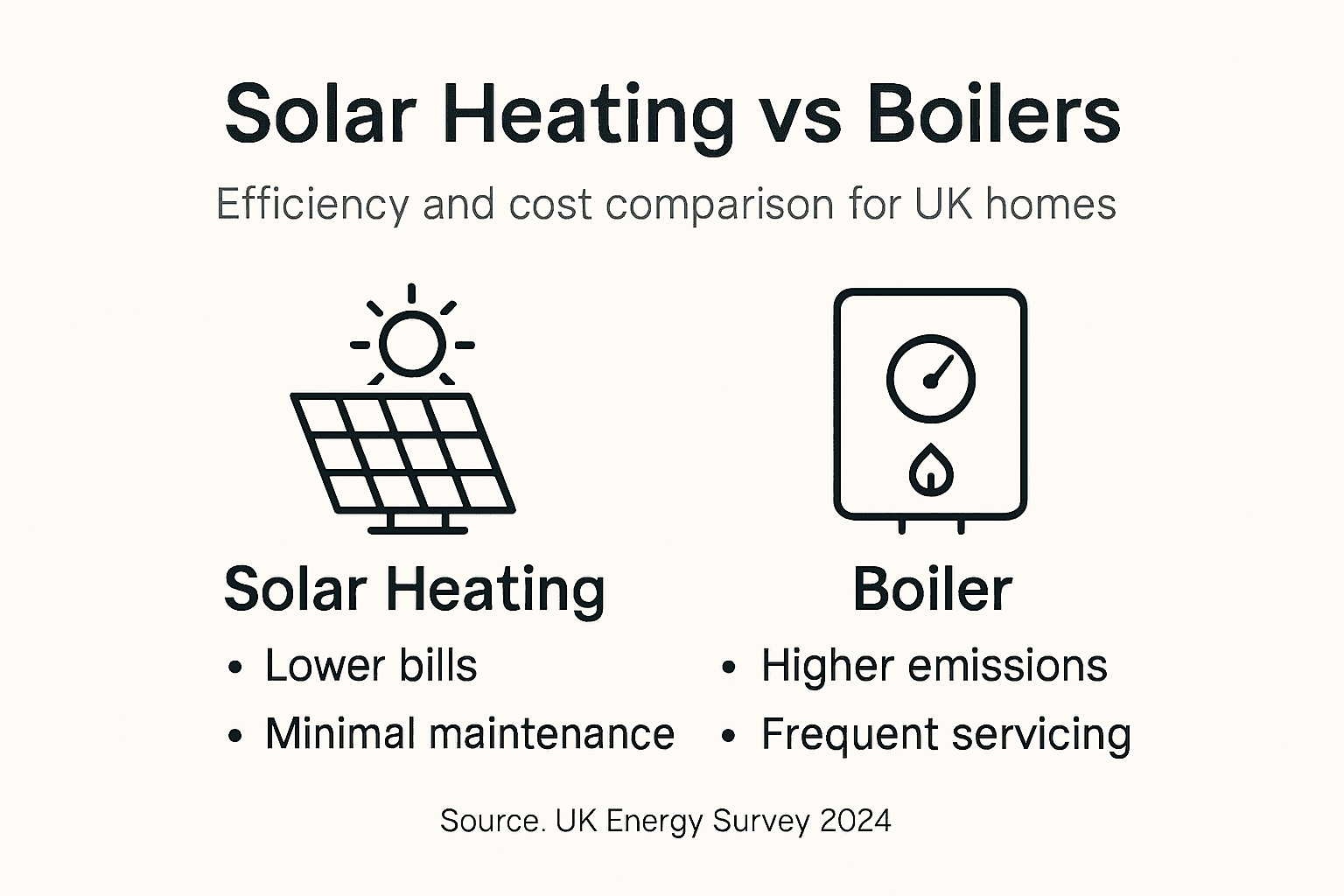 Infographic comparing solar heating and boilers