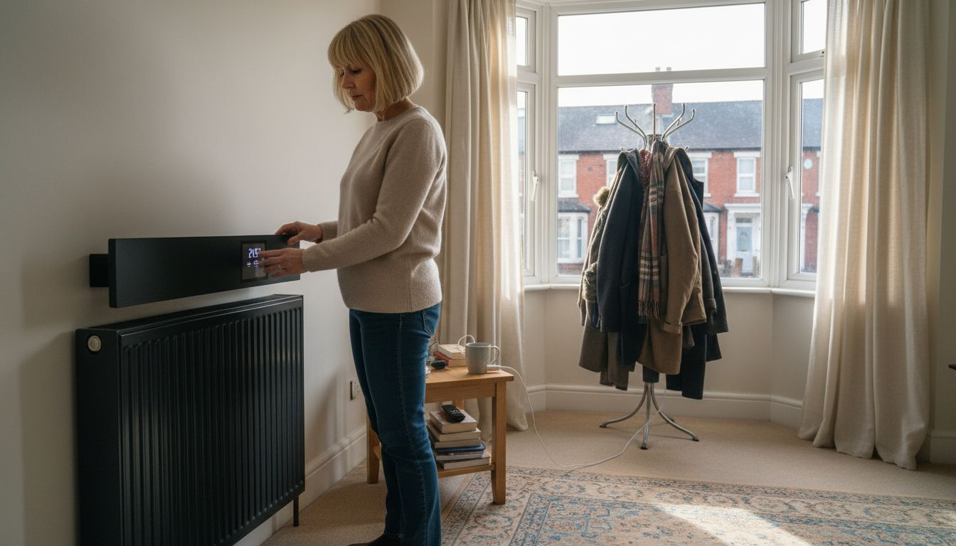 Homeowner using wall electric radiator UK living room