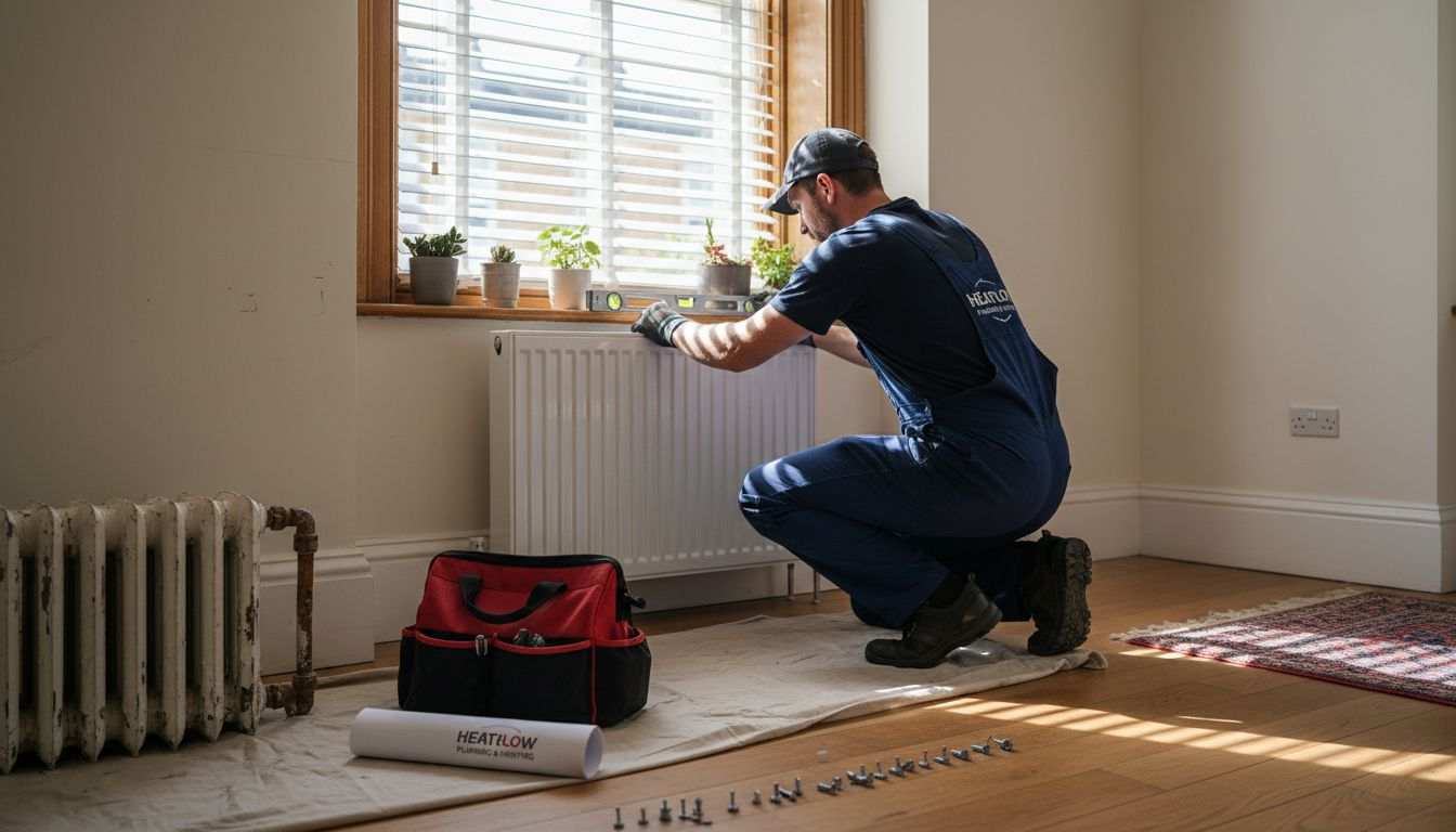 Technician installing electric radiator in UK flat