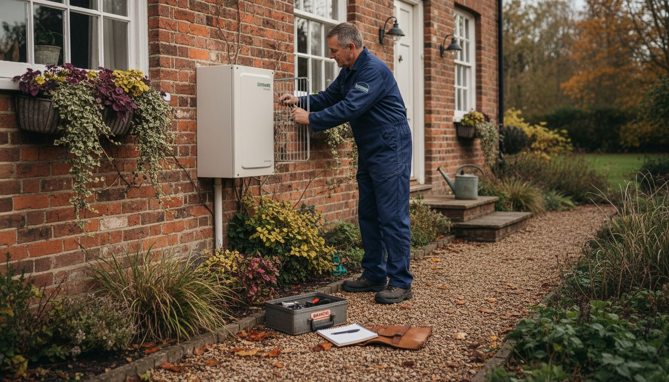 Installer with heat pump outside Hampshire home