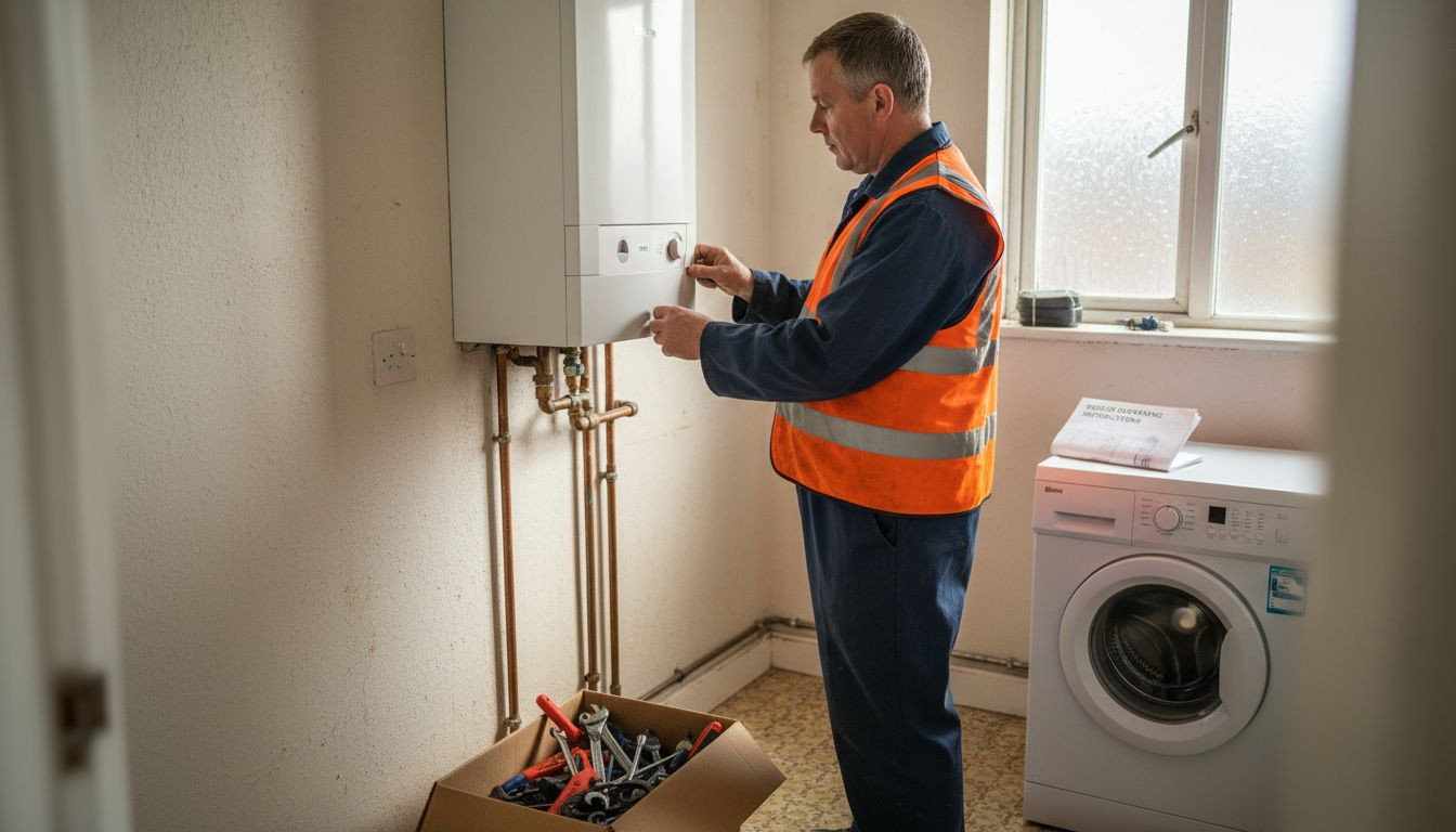 Technician adjusting home boiler controls