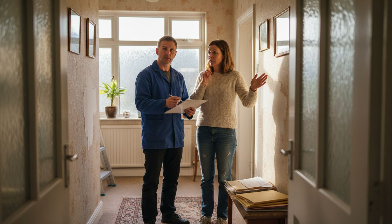 Homeowner discussing heat pump installation details