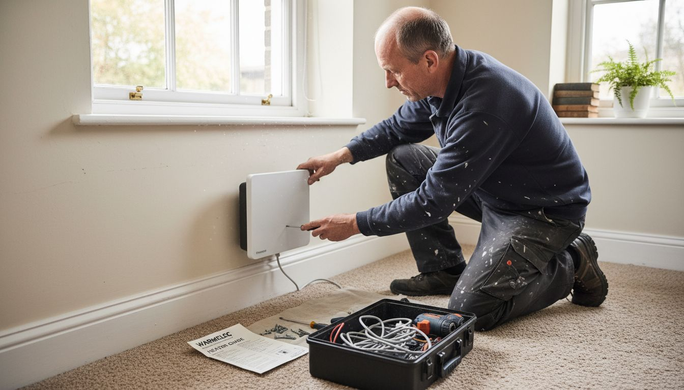 Electrician installing heater in UK home