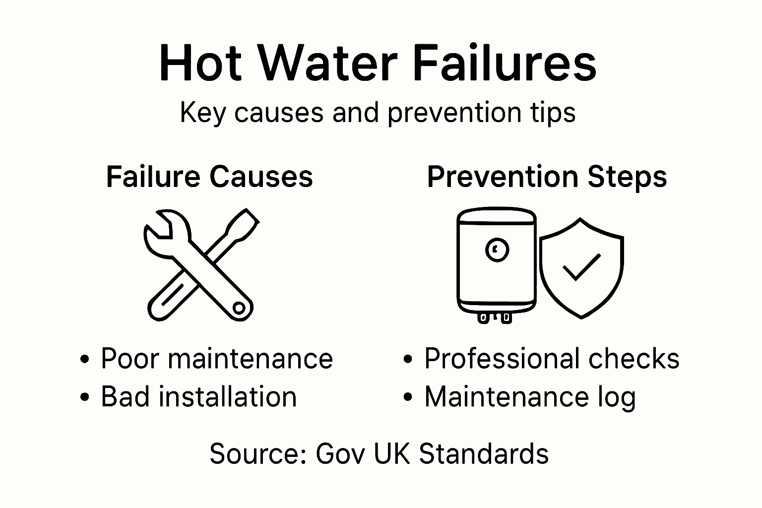 Infographic showing causes and prevention of hot water failure