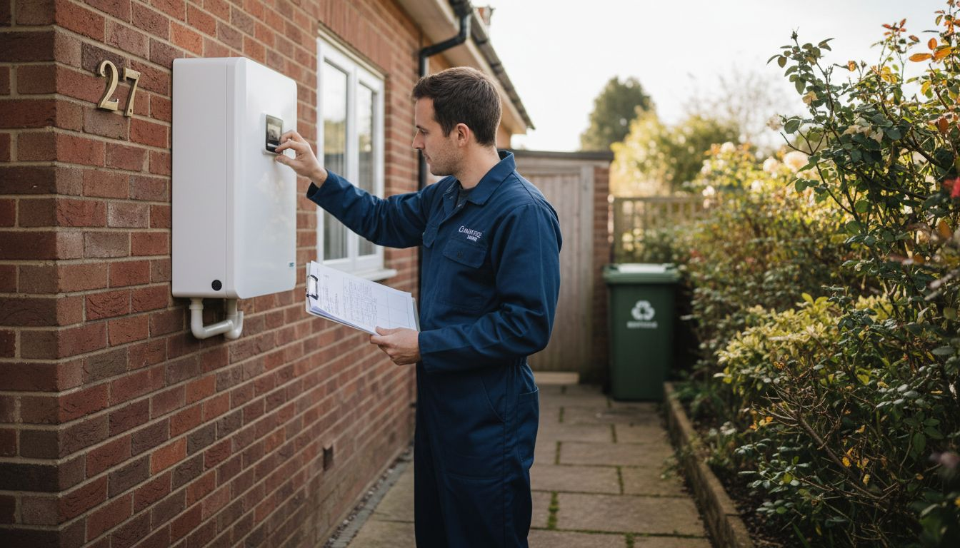 Technician installing heat pump outside Hampshire home
