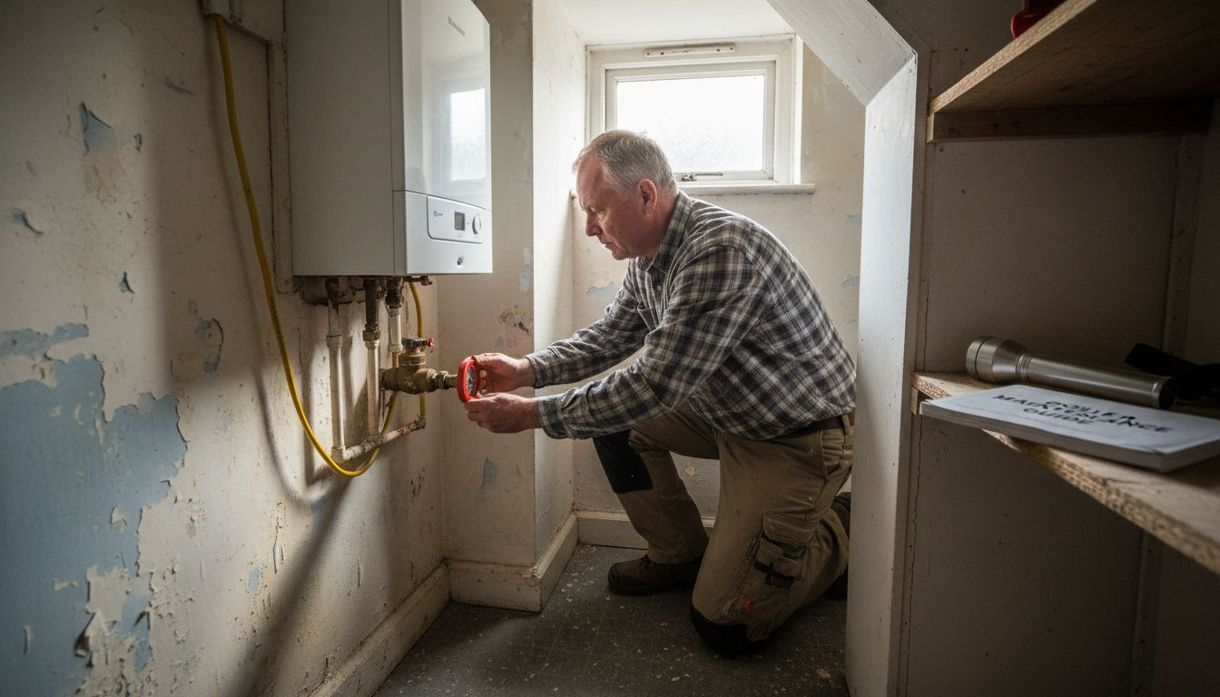 Homeowner turning off heating system gas supply