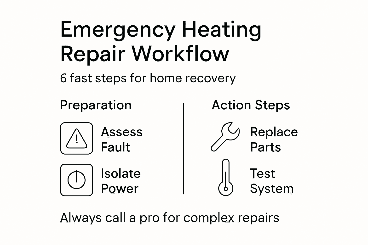 Infographic outlining emergency heating repair steps