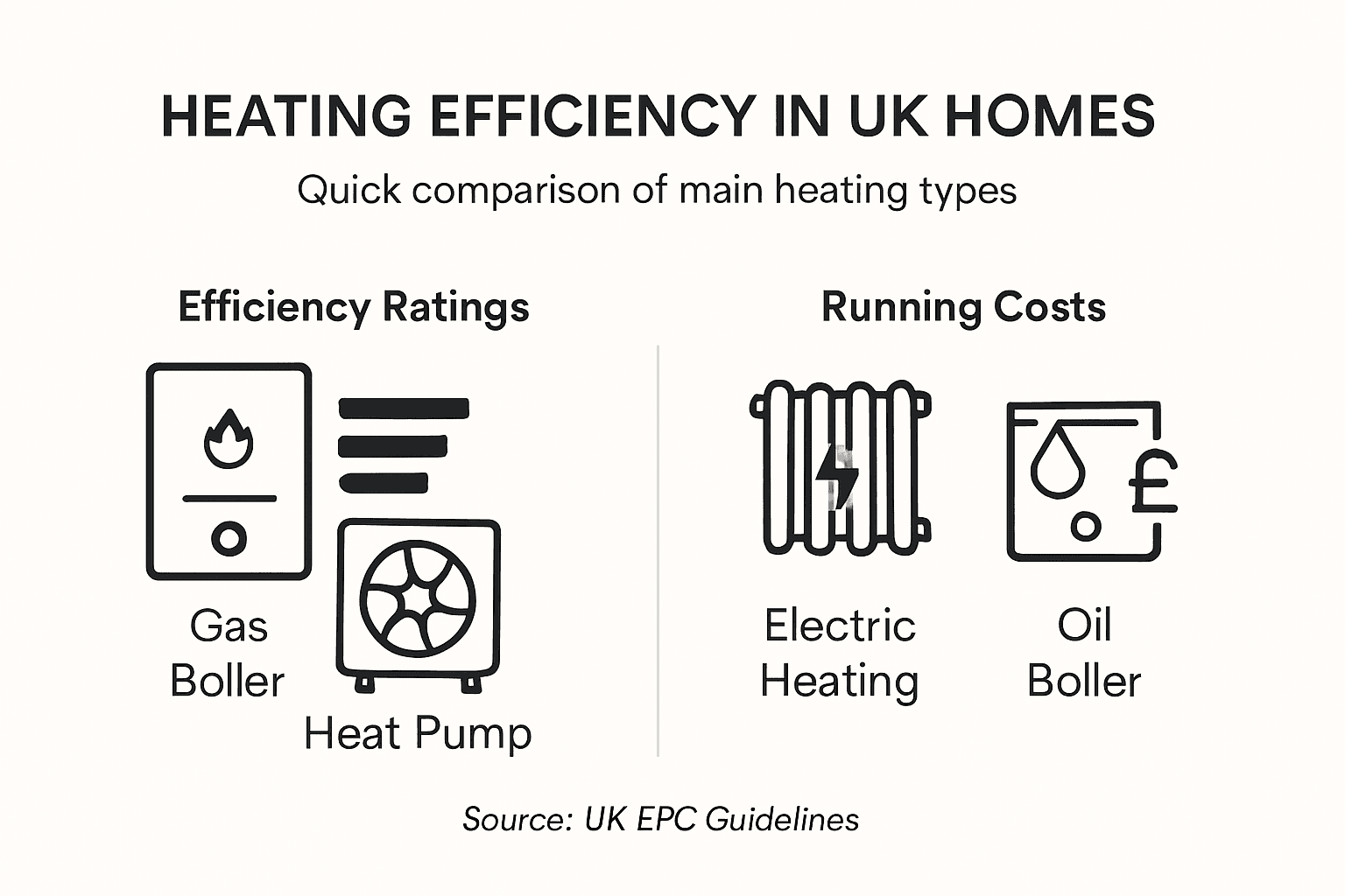 Infographic comparing heating efficiency and costs
