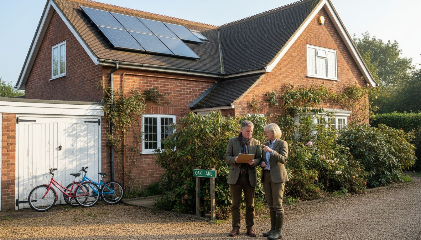 Couple inspecting solar water heater panels