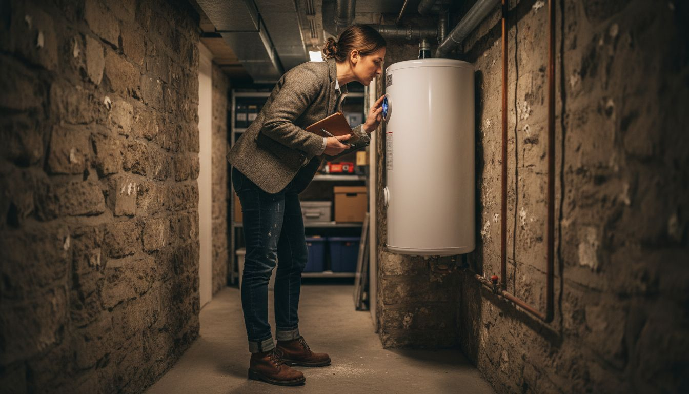 Person adjusting thermostat next to water cylinder