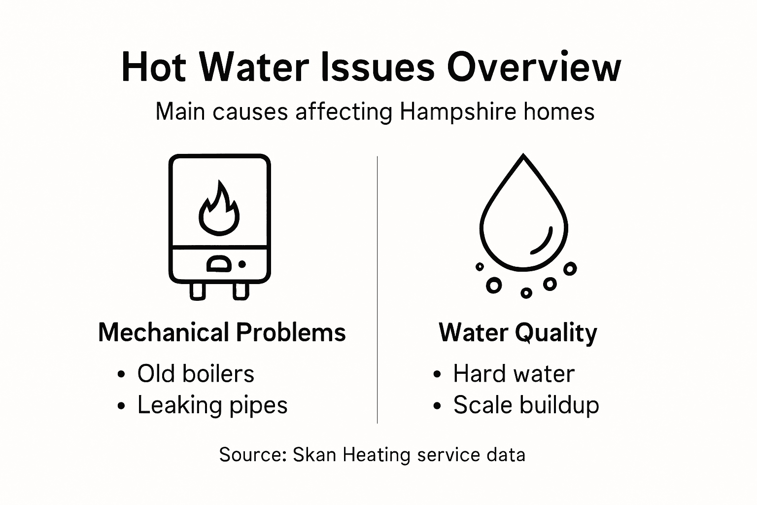 Infographic summarising hot water issues in Hampshire