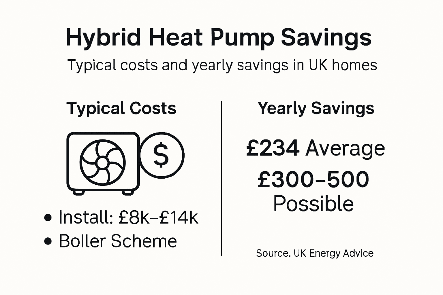 Infographic comparing heat pump costs and savings