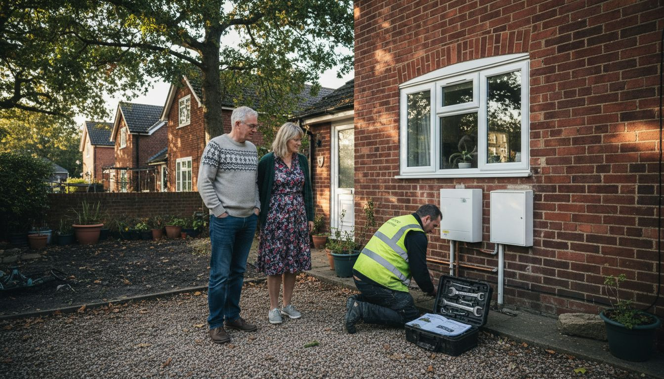 Technician installing heat pump at Hampshire home