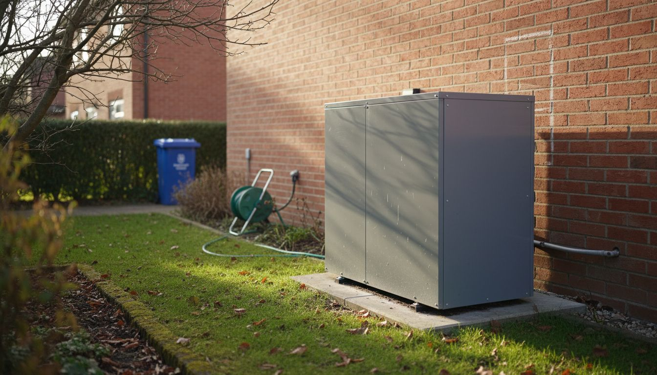 Heat pump outdoor unit beside Hampshire house