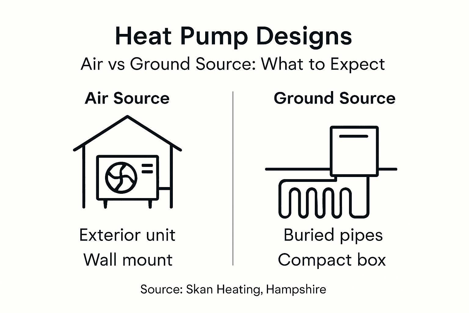 Infographic comparing heat pump types in homes