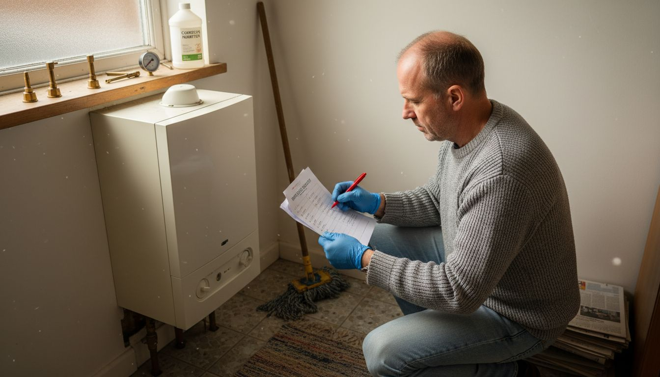Homeowner reviewing boiler maintenance checklist