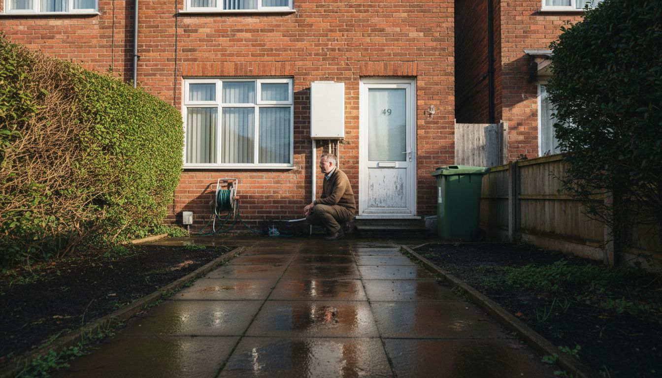 Homeowner adjusting heat pump outside Hampshire house