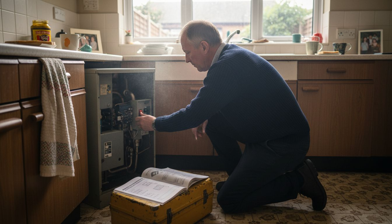 Homeowner shutting down faulty kitchen boiler