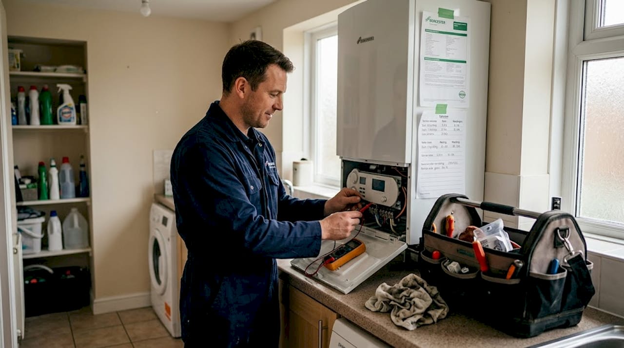 Engineer servicing boiler in Hampshire utility room