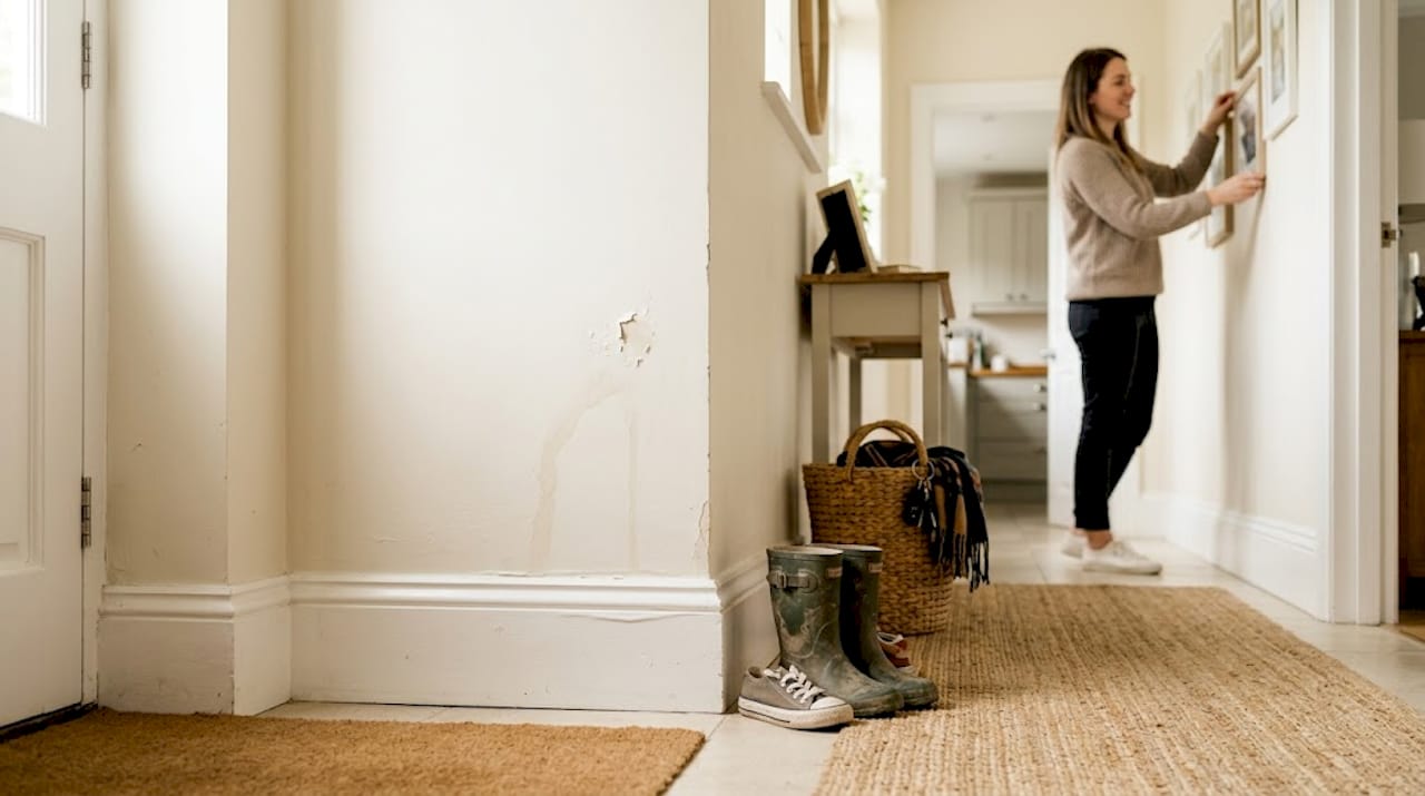 Water-stained wall showing early leak damage