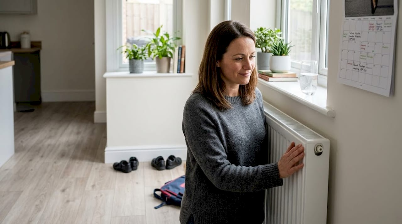 Homeowner checking radiator for boiler issues