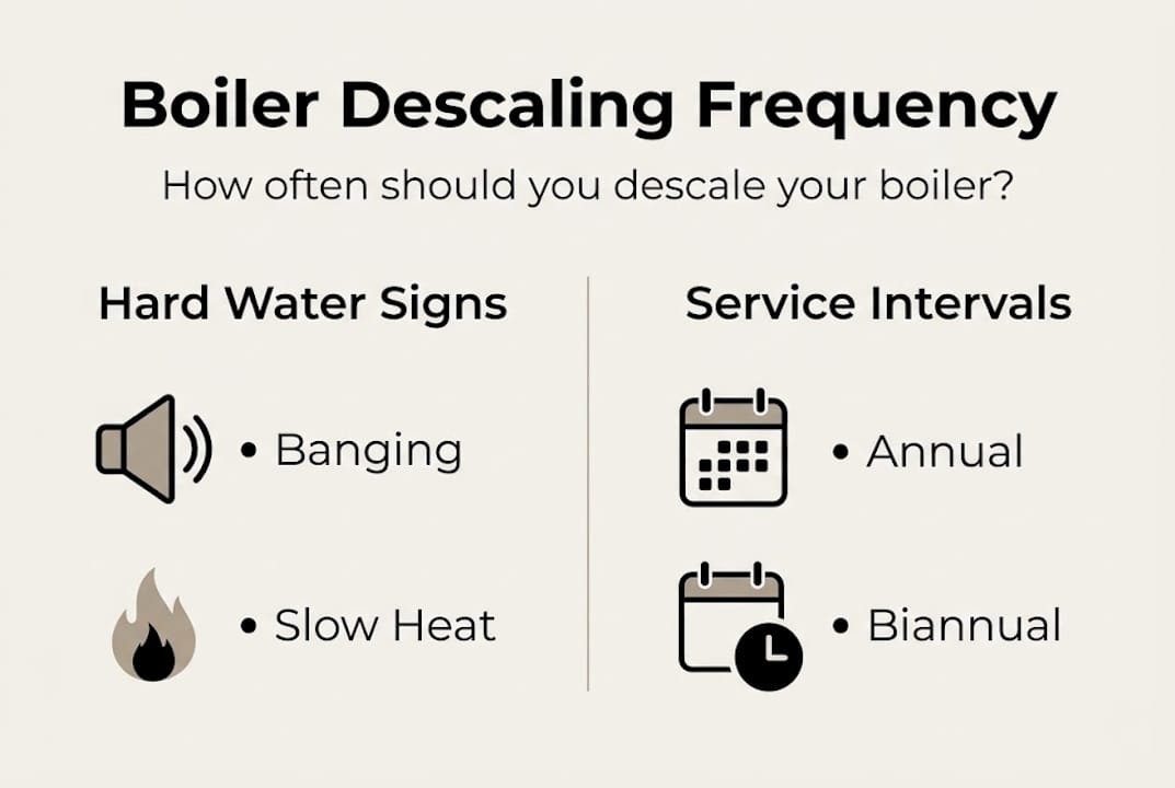 Infographic showing descaling frequency and hard water signs
