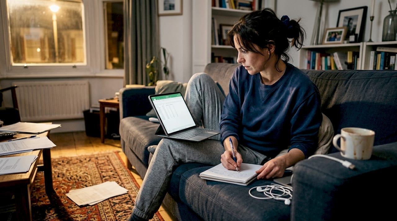 Woman manually transferring music playlists