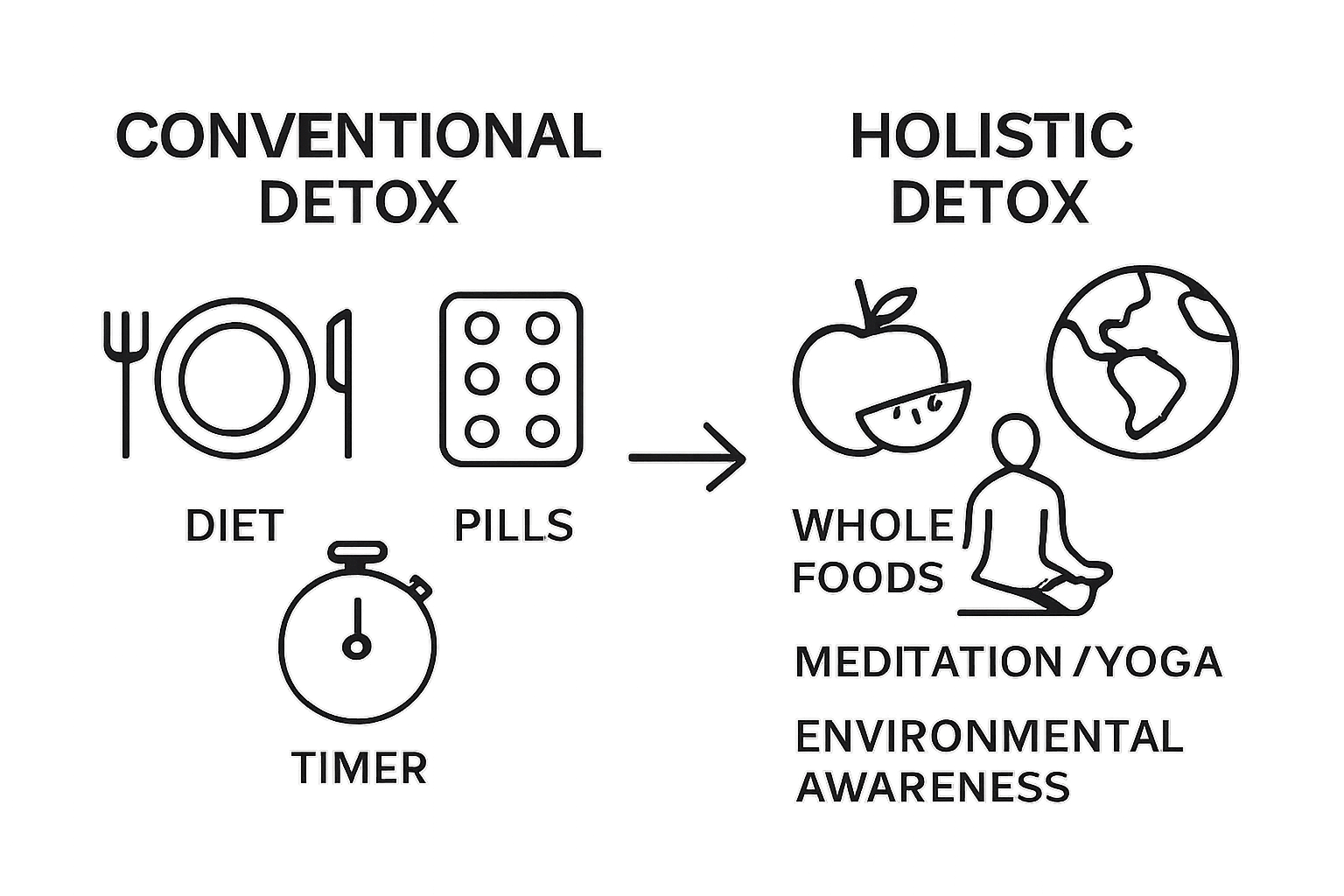 Infographic comparing conventional detox with holistic detox approaches visually