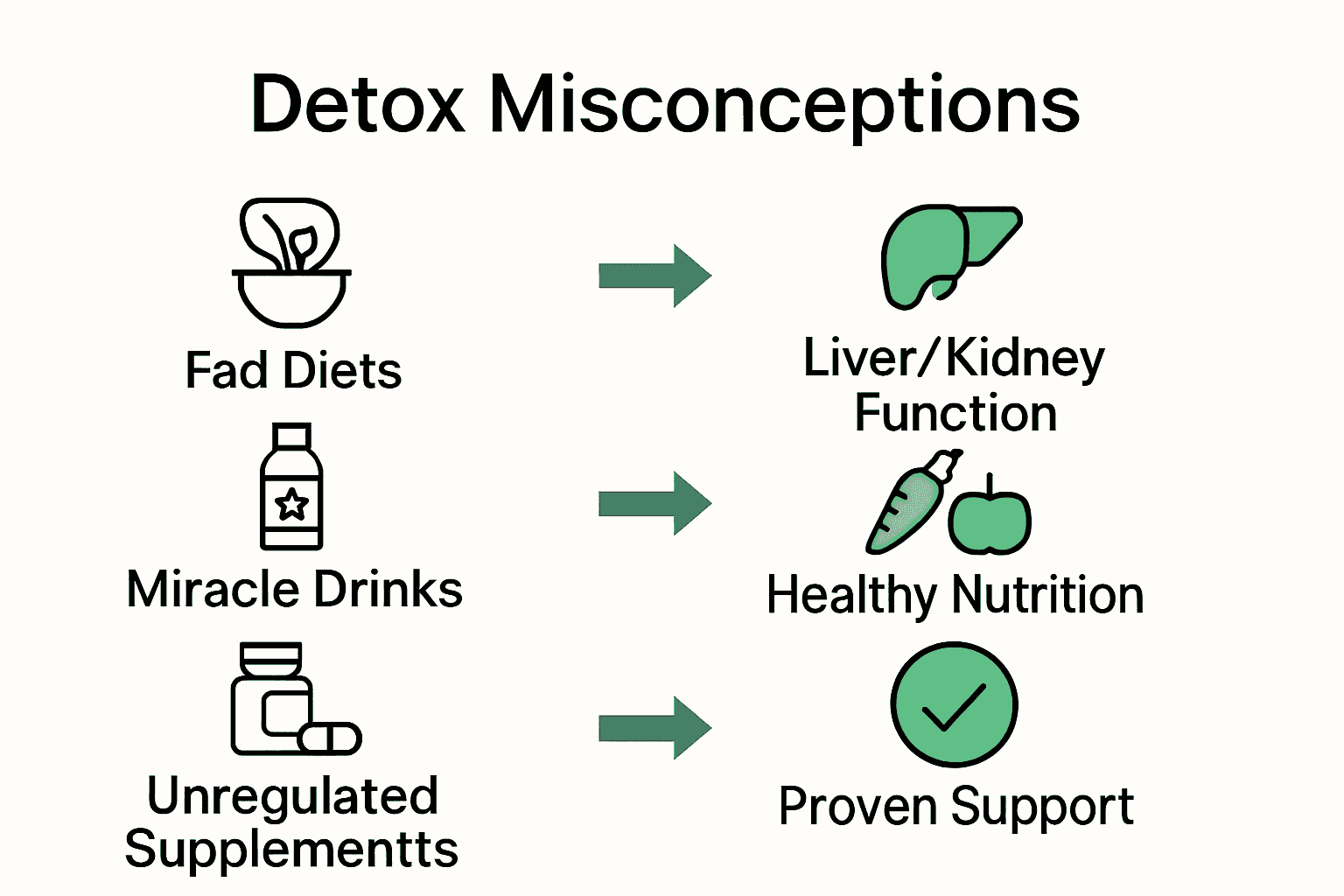 Infographic comparing detox misconceptions with scientific realities.