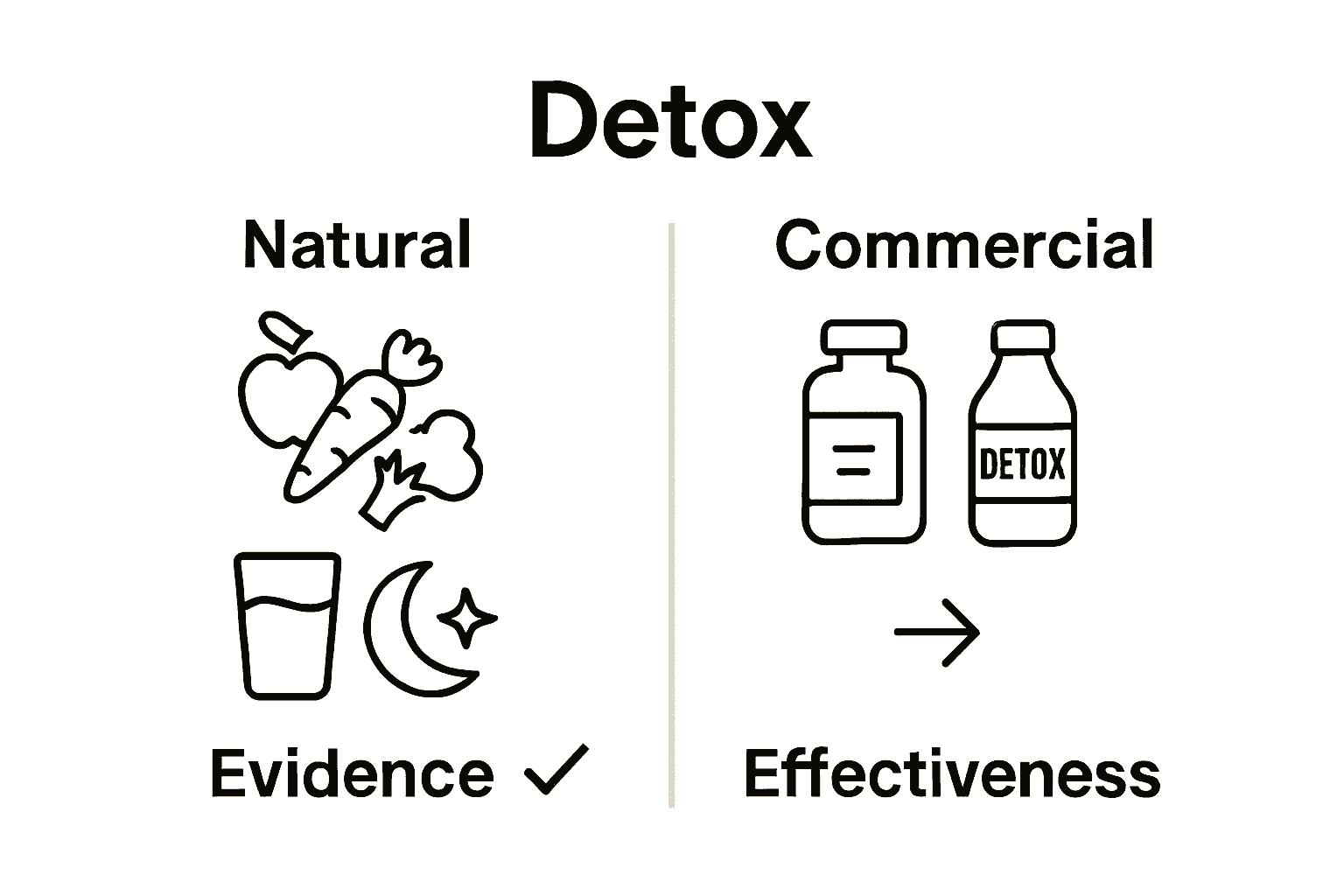 Infographic comparing natural versus commercial detox protocols with icons and charts