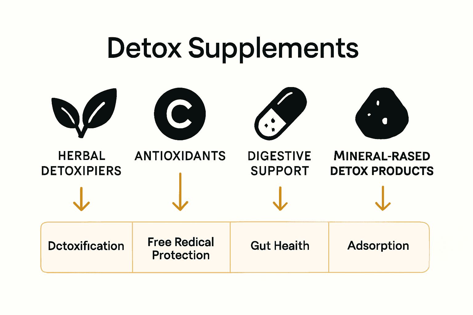 Infographic visually comparing four detox supplement categories