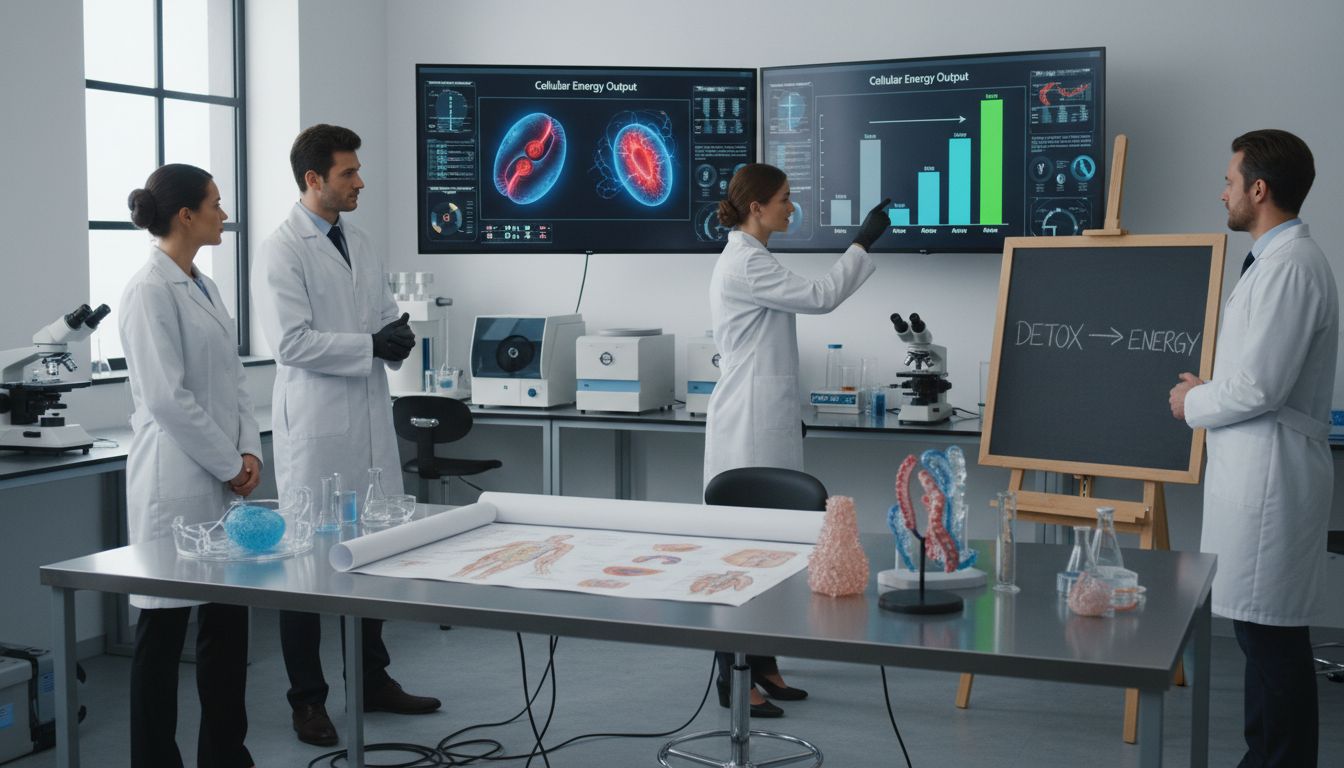 Scientists analyzing detoxification energy effects