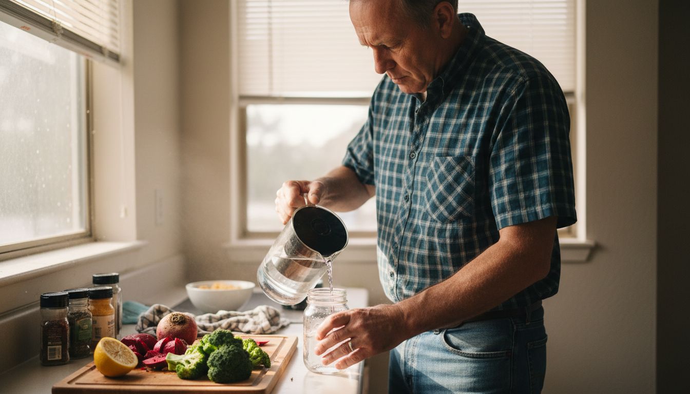 Man preparing water and vegetables