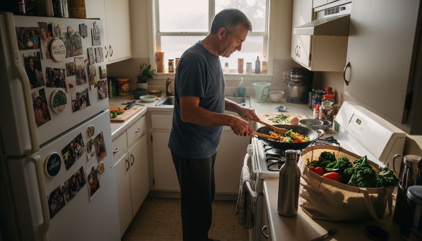 Man cooking healthy meal for liver health