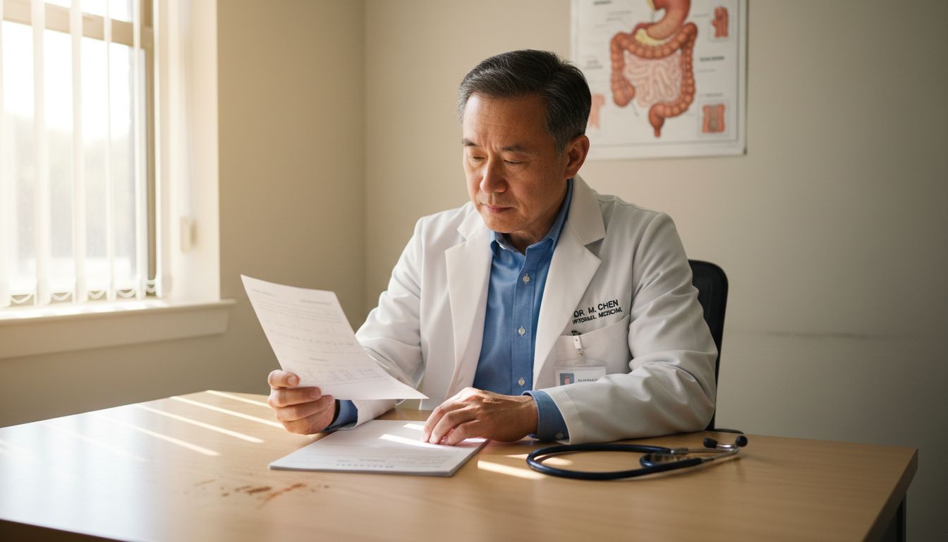 Doctor reviews stool test digestive chart