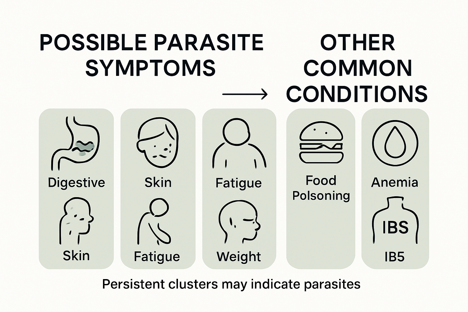 Infographic comparing parasite and common symptoms