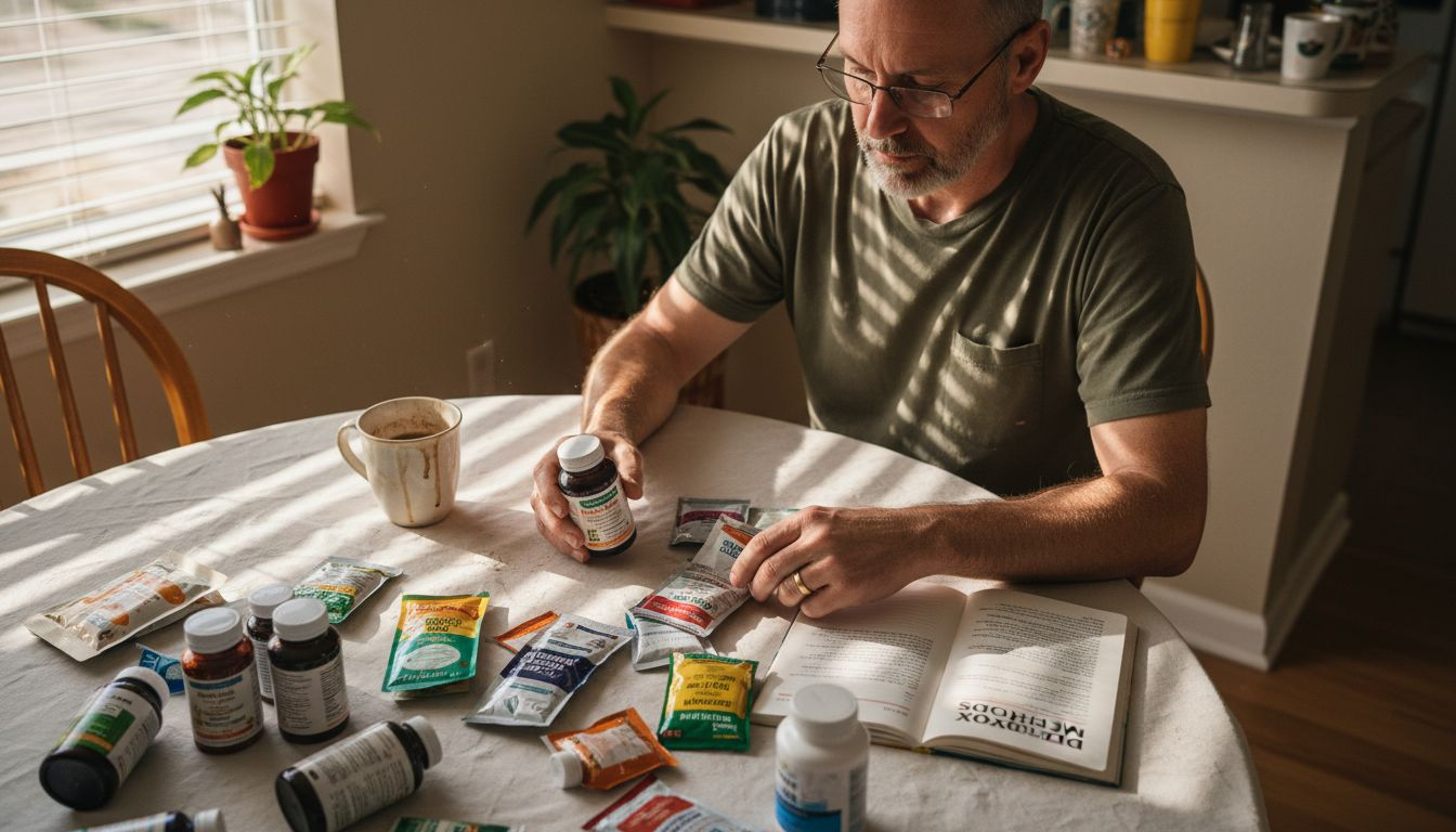 Man sorting herbal detox supplements