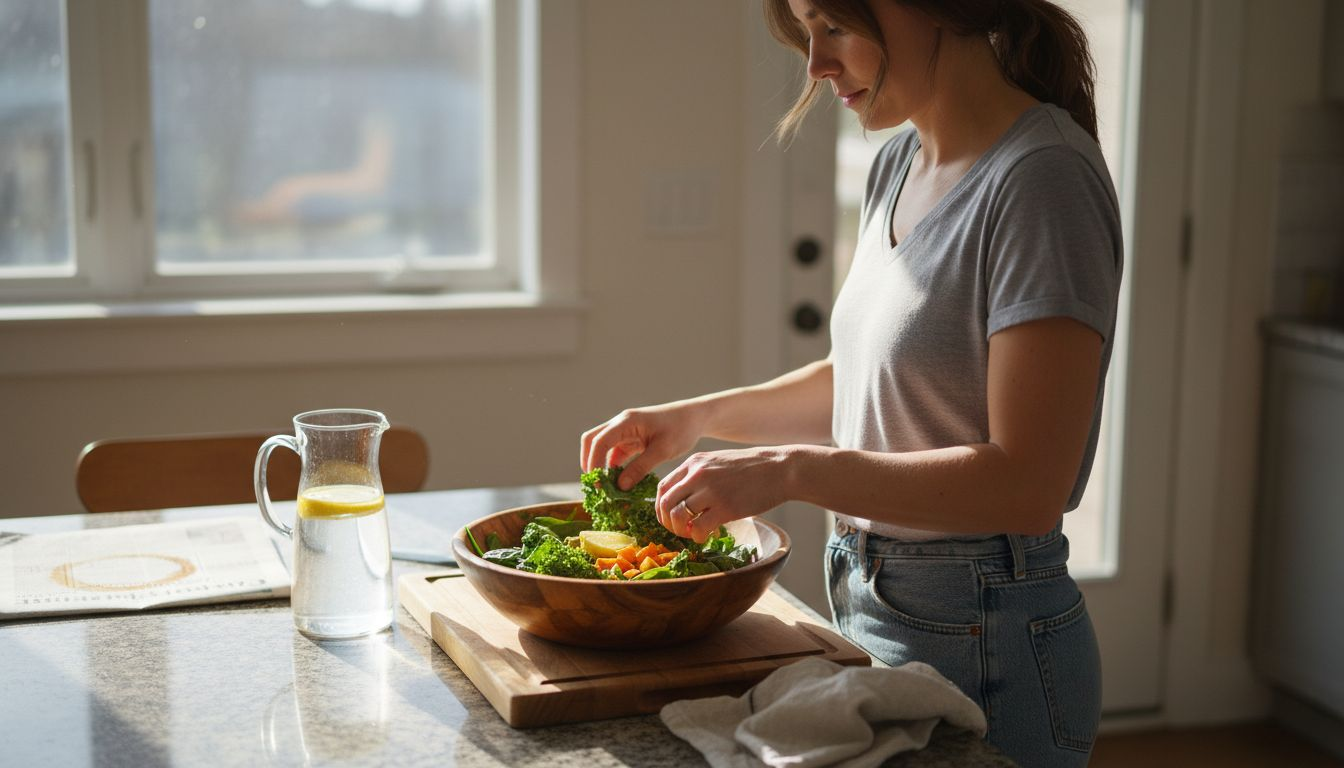 Preparing healthy liver-supportive foods in kitchen