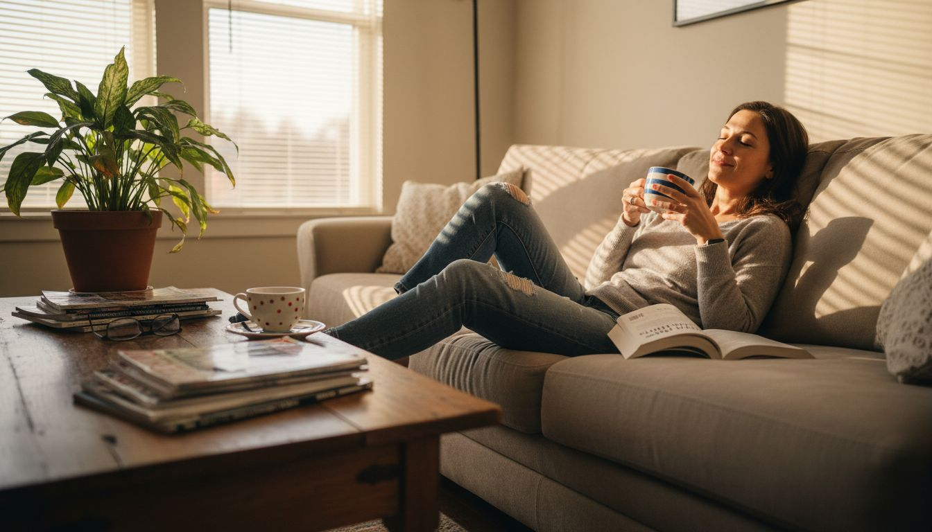 Woman enjoying restorative moment at home