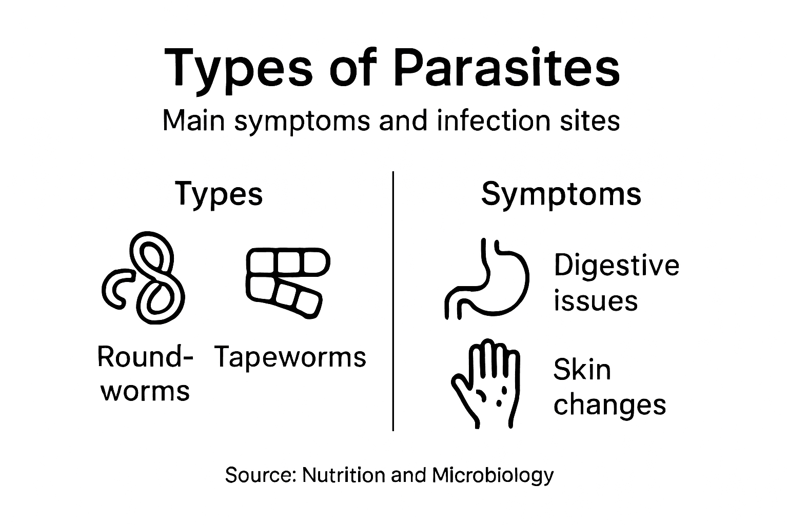 Infographic showing types of parasites and symptoms