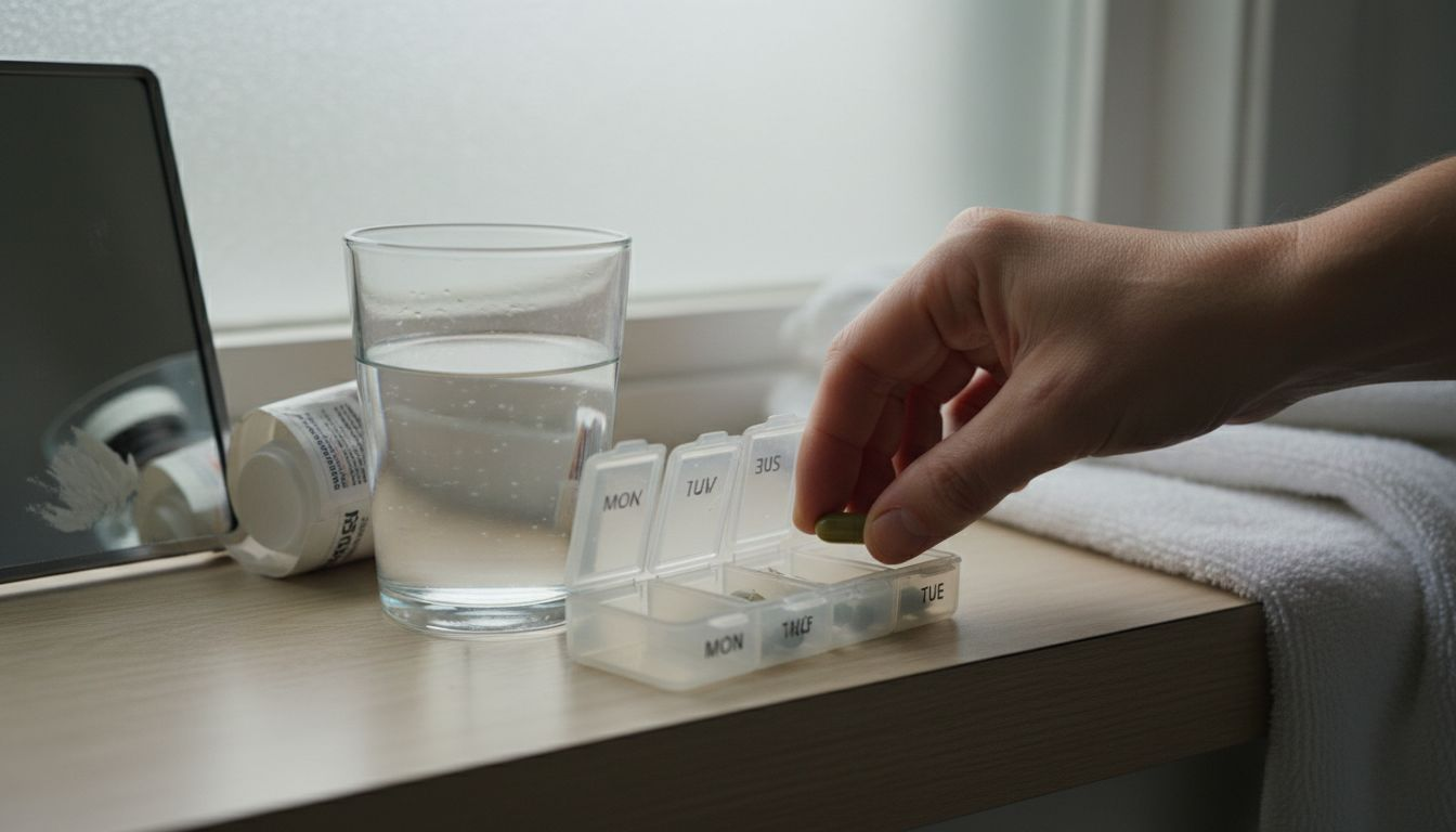 Hand takes milk thistle capsule supplement